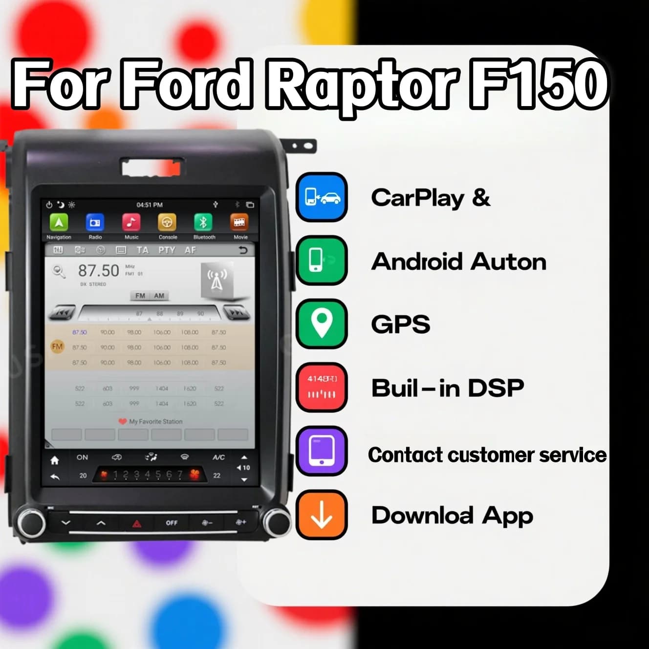 Android14 Per Ford F150 2012-2016 Autoradio Automotive Multimedia Radio Carplay Auto Bluetooth WIFI 4G DSP Navigazione GPS