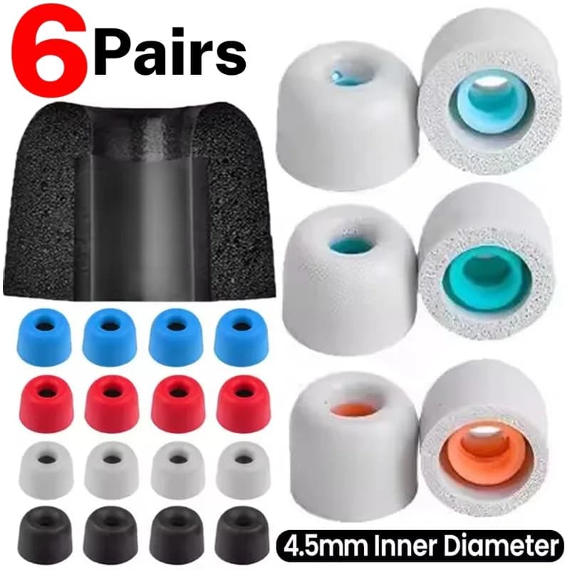 6/1 pairs of soft memory foam earphone earphones for wireless headphones with noise cancelling 4.5mm ear plugs
