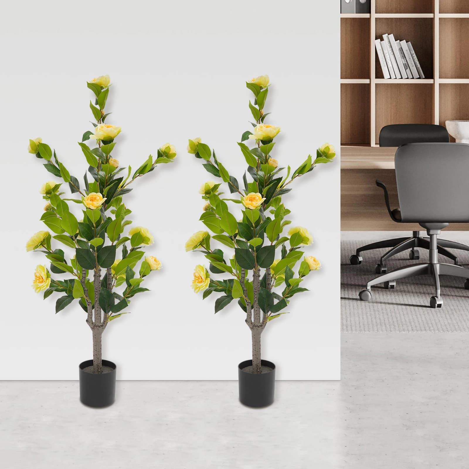 Set of 2 Pieces, White Camelia Rose 97cm, Artificial Trees, Simulated Rose Tree, Fin Plant for Interior Decoration Living Home