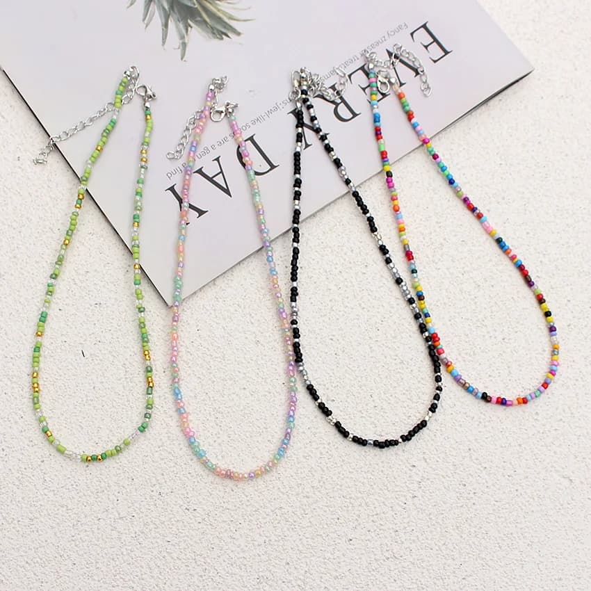 Simple Seed Beads Strand Choker Fashion Korean Collar Charm Colorful Handmade Bohemia Necklace Women Beach Female Jewelry
