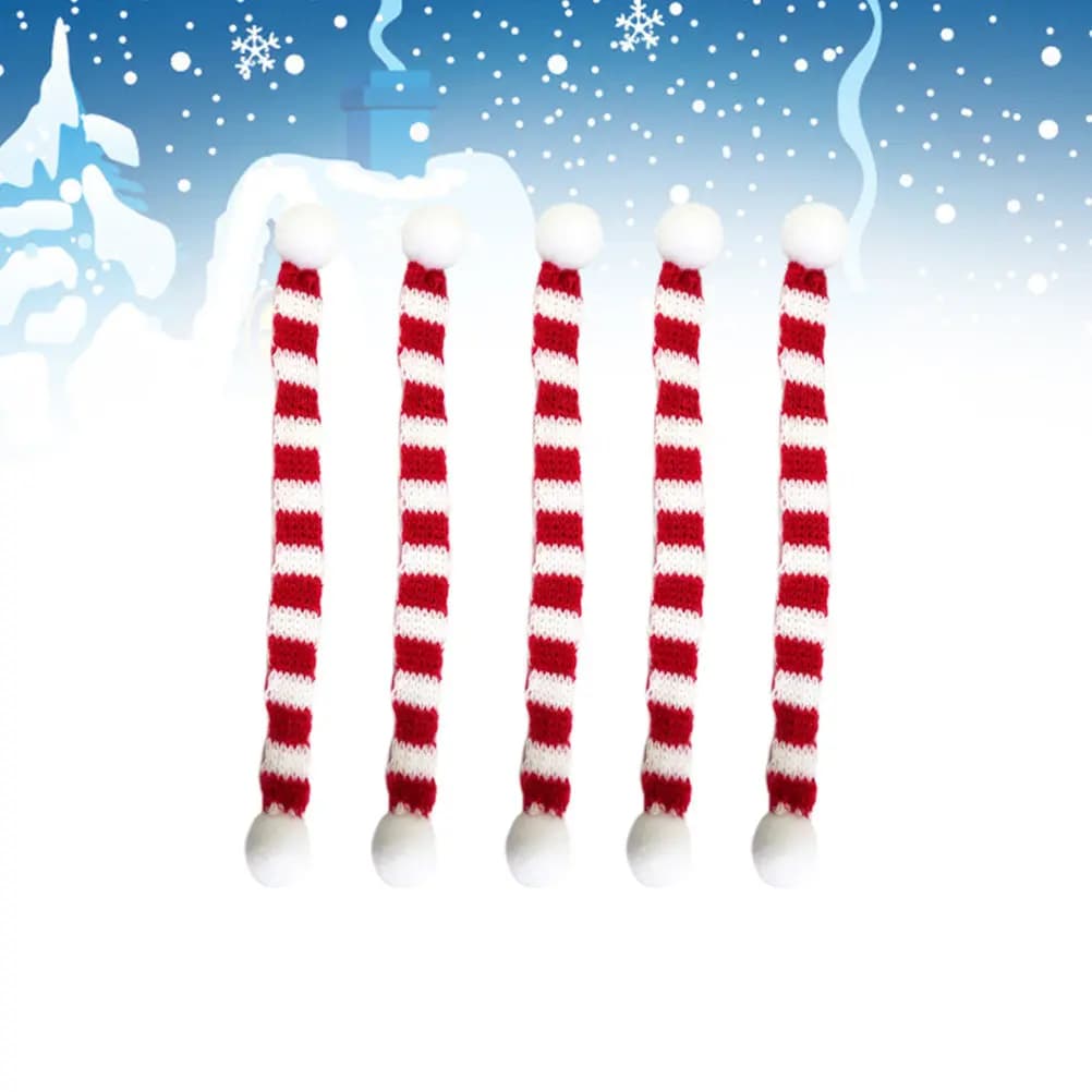 Set di 5 Sciarpe Lavorate a Maglia a Righe Rosse e Bianche 1X23Cm, Calde per l'Inverno, Decorazione Natalizia, Accessori in Lana per Bambini e Adulti, Utensili per Cucina e Bar