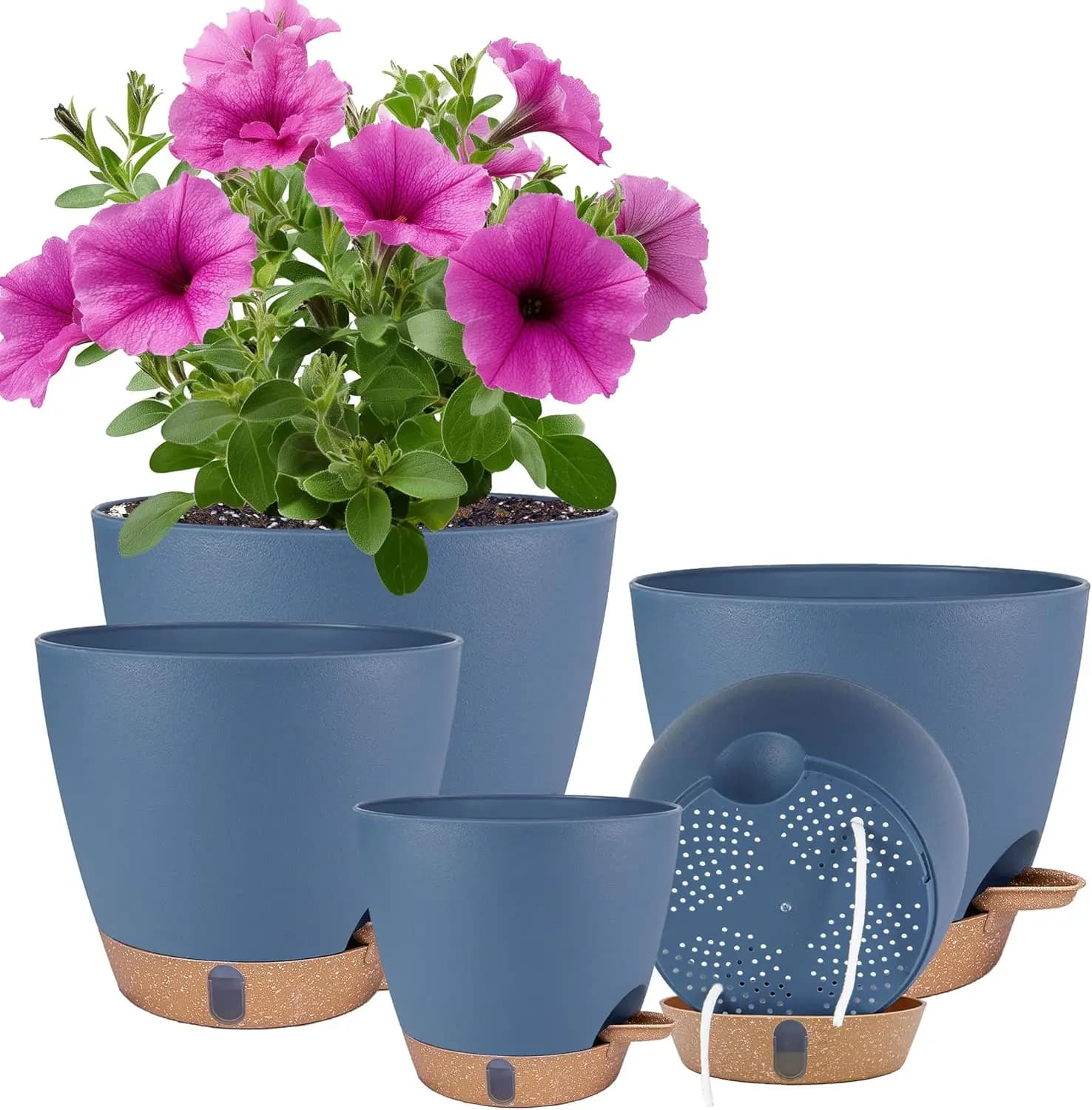 Vasi Autoirriganti per Piante da Interno ed Esterno 8/7/6.5/6/5 Pollici, Fioriere in Plastica con Fori di Drenaggio e Indicatore del Livello dell'Acqua