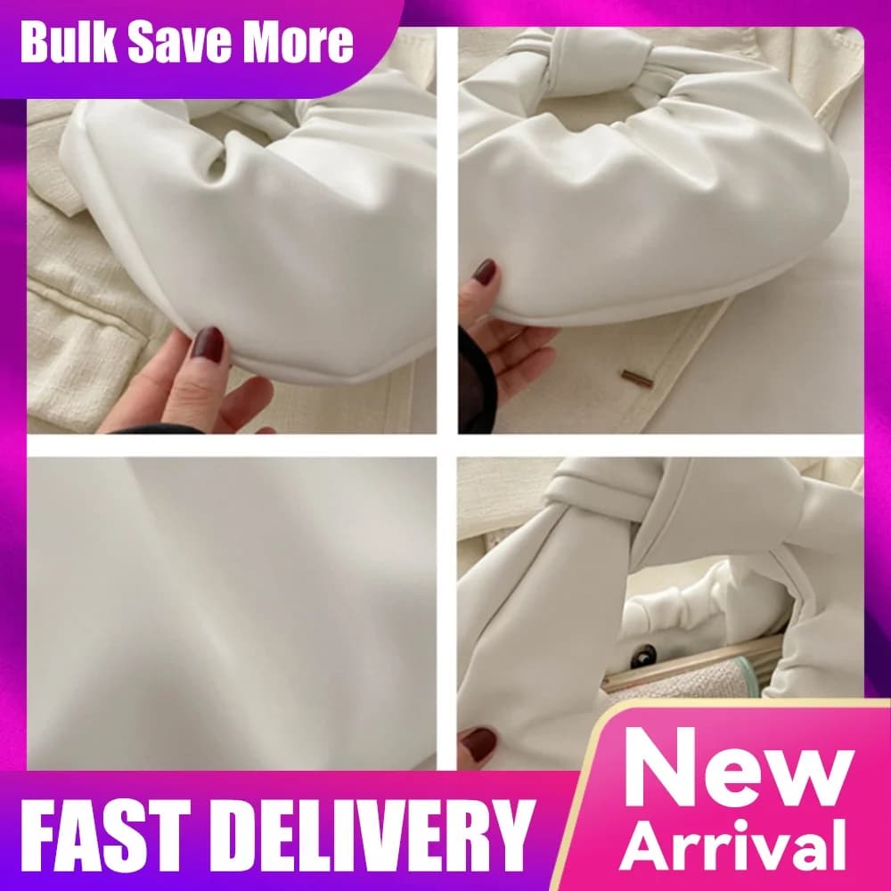 Mini Top-Handle Bags PU Leather Small Shoulder Bags Pleated Handbag Cloud Bag for Women Girls