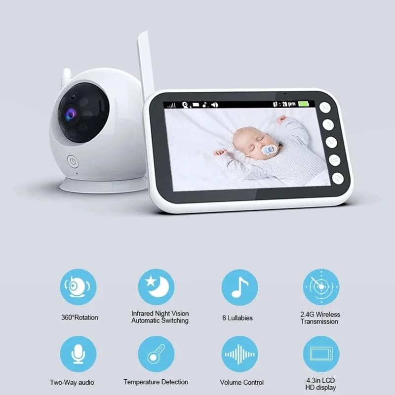 Display LCD HD da 4,3 pollici 360 ° Rotazione Baby Monitor Interfono wireless per bambini Insegnante Visione notturna a infrarossi Commutazione automatica