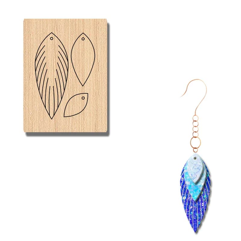 em08 Stacked Water Drop Tassel Shaped Earrings With Wooden Cutting Mold, Customizable For Most Machines