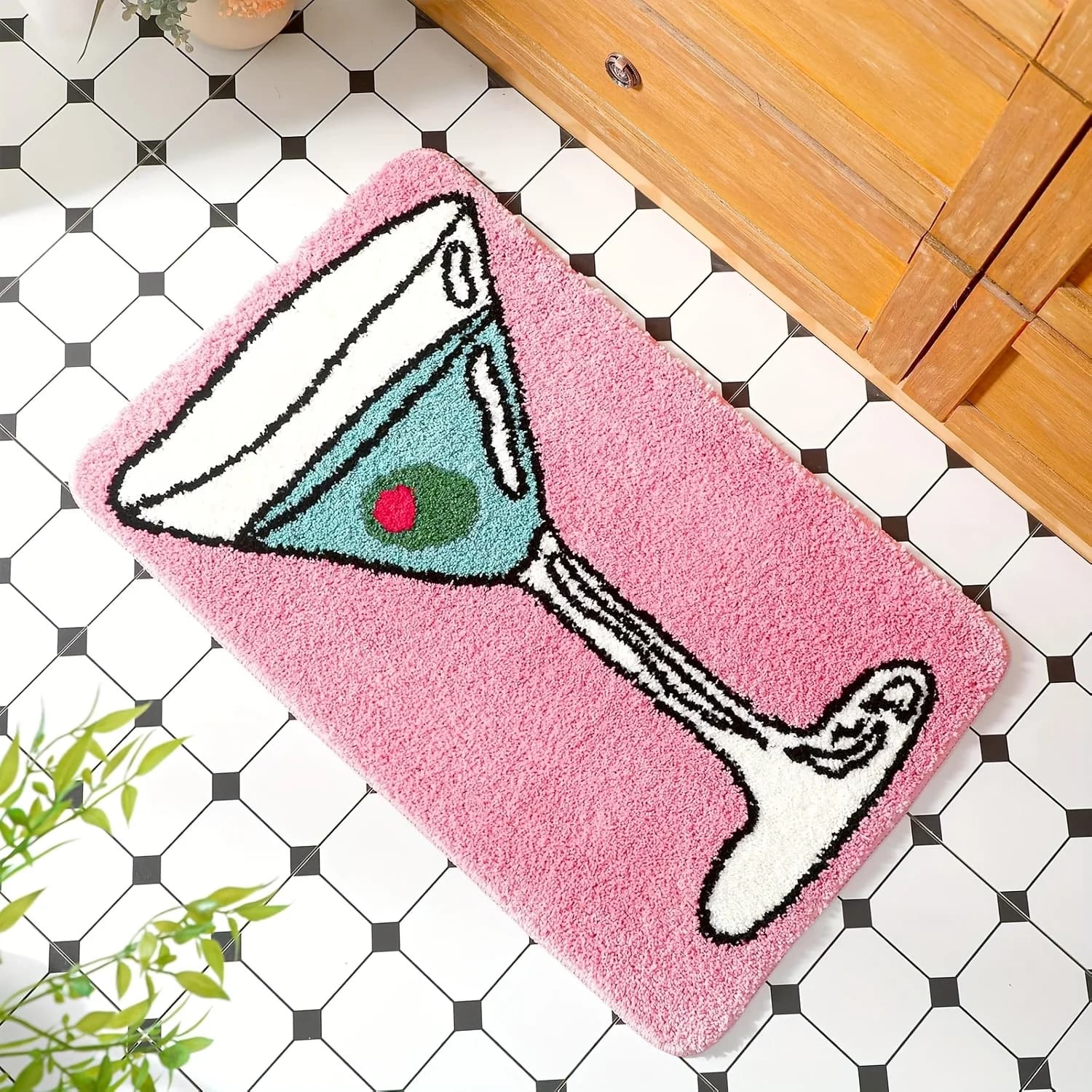 VIKAMA Pink Martini Wine Glass Kitchen Input Shower Enclosure Bathroom Shower Area Absorbent carpet Soft home decor