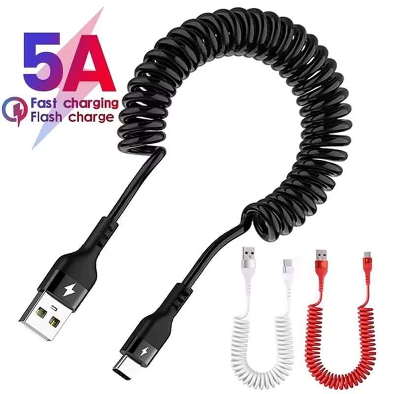 40W 5A cavo di ricarica rapida di tipo C 3A cavo USB per auto telescopico con tirante a molla Micro USB per accessori per telefoni Samsung Xiaomi huawei