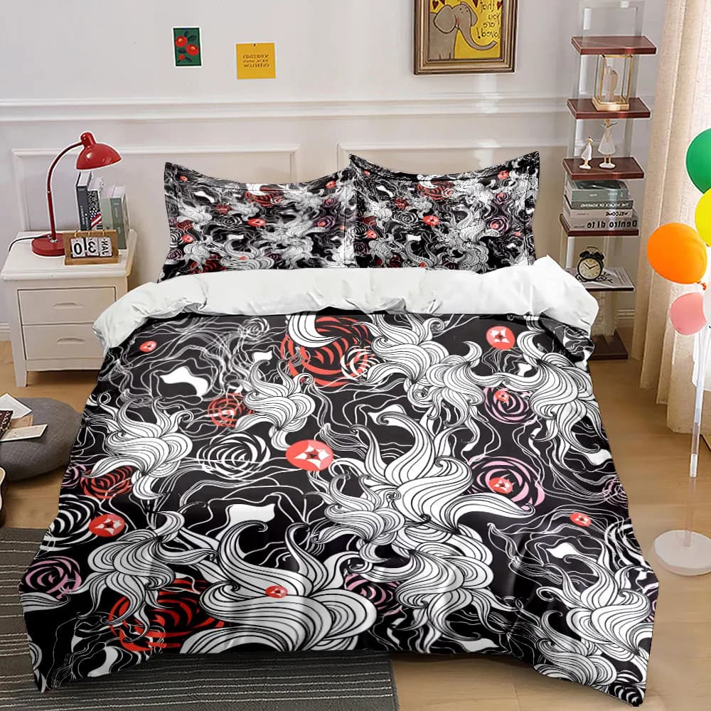 Set copripiumino con motivi astratti e disegni a spirale, stampa digitale, biancheria da letto colorata in poliestere con chiusura a cerniera