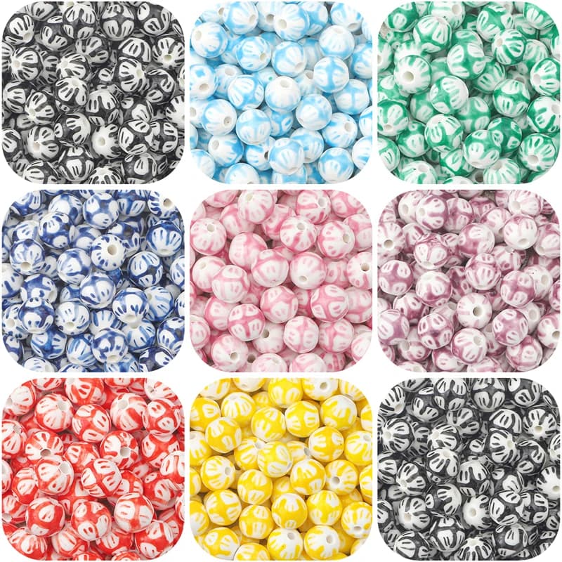 2Pc 10mm Graffiti Glazed Porcelain Beads Hand Painted Flowers Large Hole Round Beads for DIY Earring Bracelet Jewelry Making