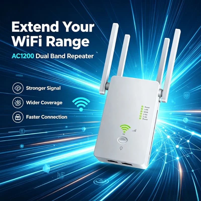 5G WiFi AC1200 1200Mbps Dual‑Band Repeater Signal Booster Extender/Router/AP 802.11AC Long Range Wireless Access Point