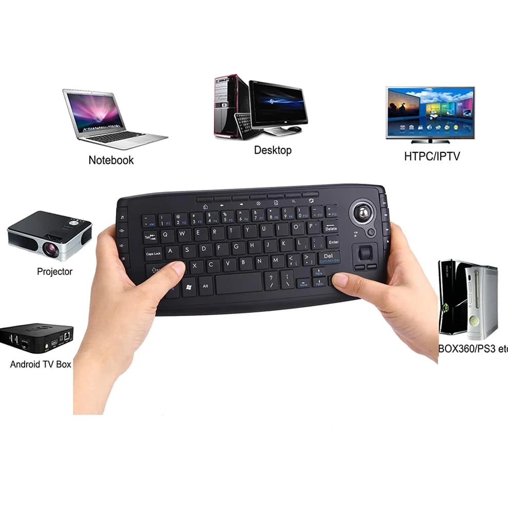 Mini tastiera wireless multimediale da 2,4 Ghz con rotella di scorrimento del mouse Trackball per PC Mac Android Tv Box, telecomando