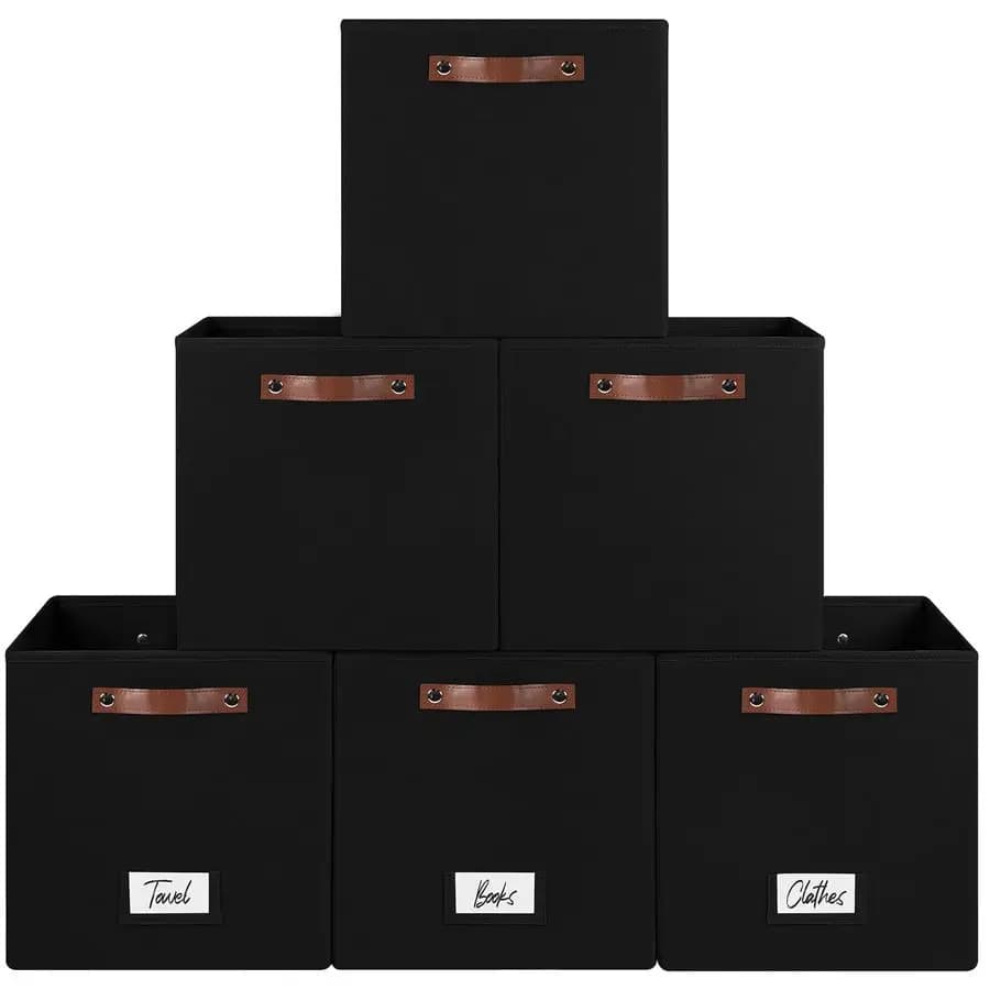Cubi Contenitori con Manici e Portaetichette, Cesto Organizzatore per Armadio, Contenitori Organizzativi per la Casa, Nero, 13 x 13 x 13 pollici