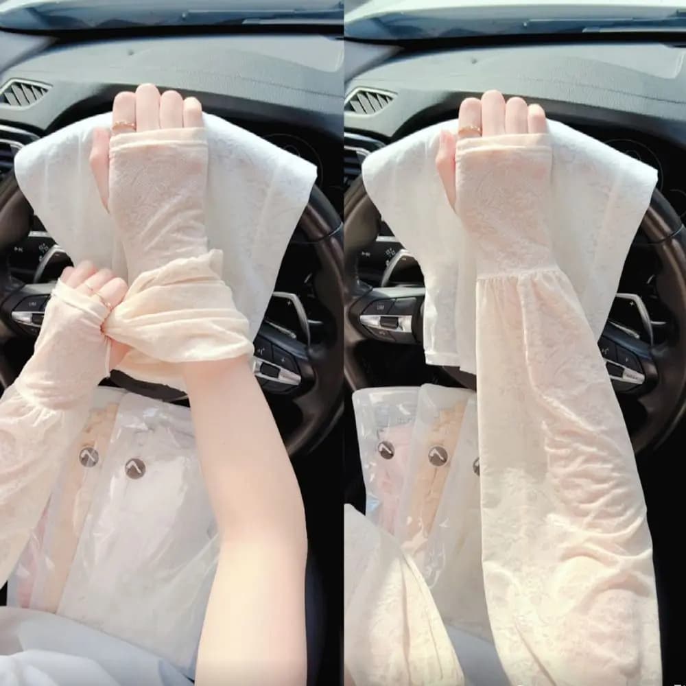 Maniche Sottili Elastiche in Pizzo di Seta Ghiaccio Anti-UV Protezione Solare Copribraccia Floreali Guanti da Ciclismo Estivi