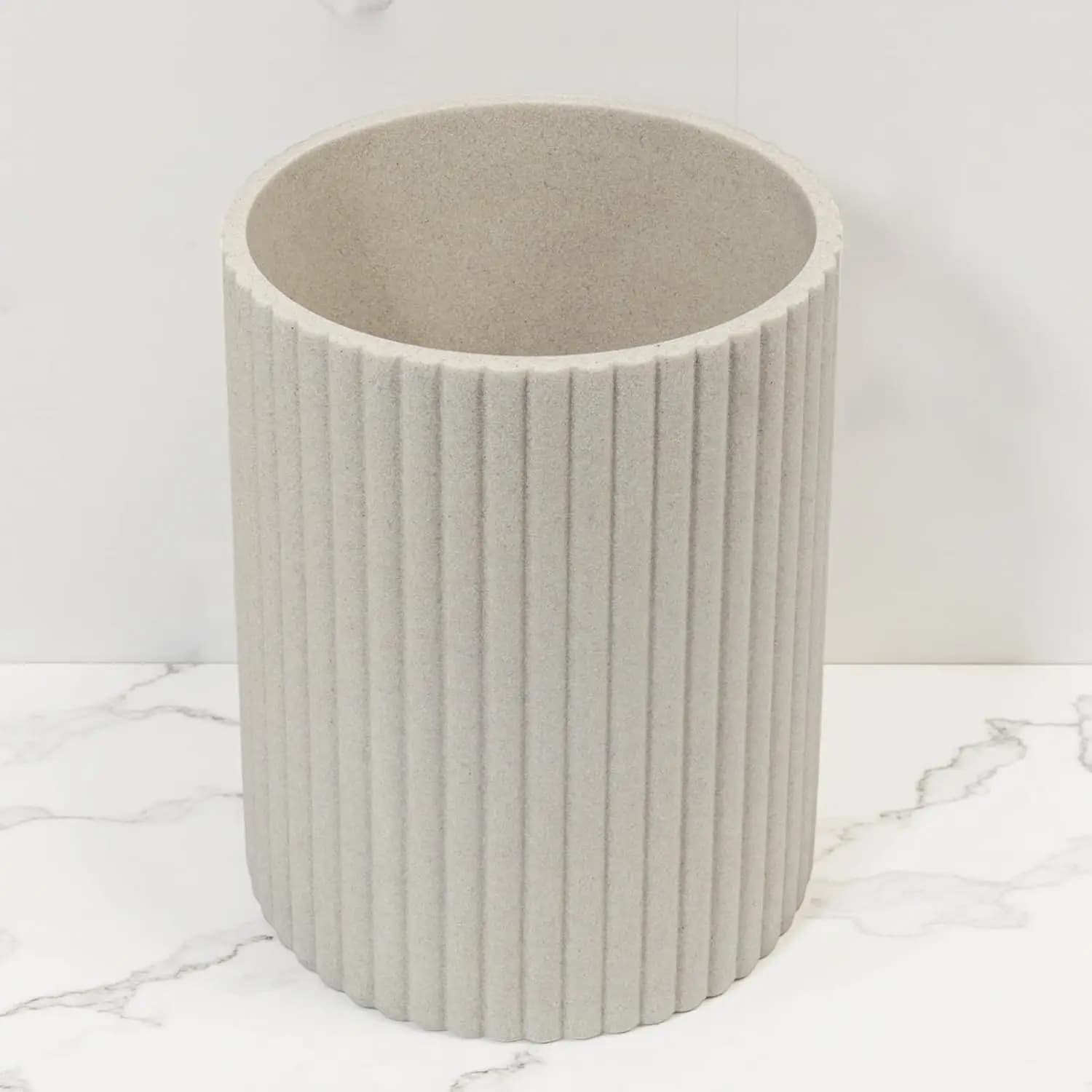 Cestino per Rifiuti in Pietra di Lusso Beige, Moderno Cestino in Resina per Bagni e Cucine