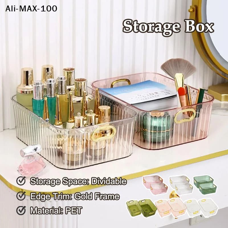 Scatola di Stoccaggio Trasparente, Contenitore per Cosmetici, Scatola in Plastica con Cassetto Trasparente e Maniglia, Impilabile