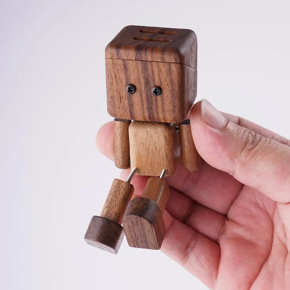 Scuotendo la statuetta dell'uomo in legno Clip Decorazione dell'auto Piccoli ornamenti Figurina del robot oscillante delle gambe Diffusore di aromi dell'uomo in legno