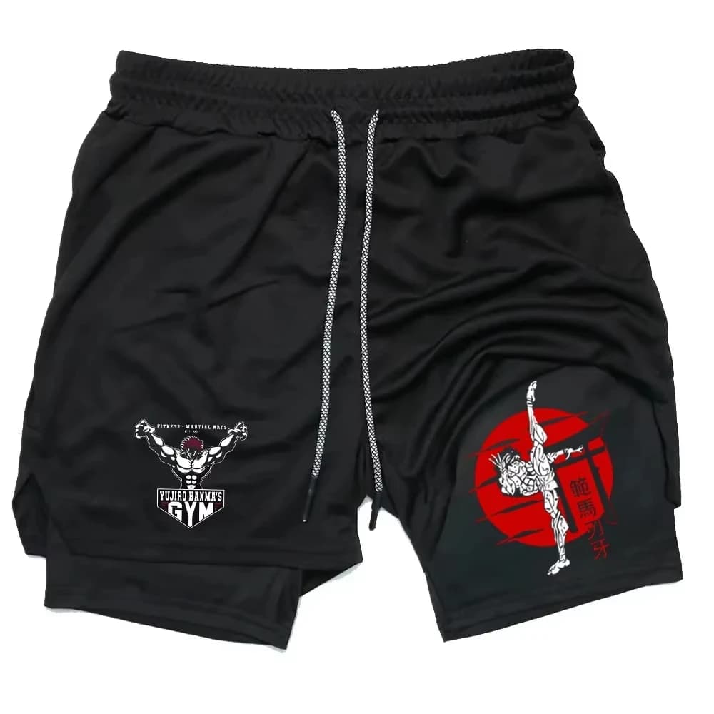 Men's Skinny Shorts Printed Anime Baki Hanma Fitness Race Shorts Fast Drying Shorts Double Cycling Shorts for Summer Training