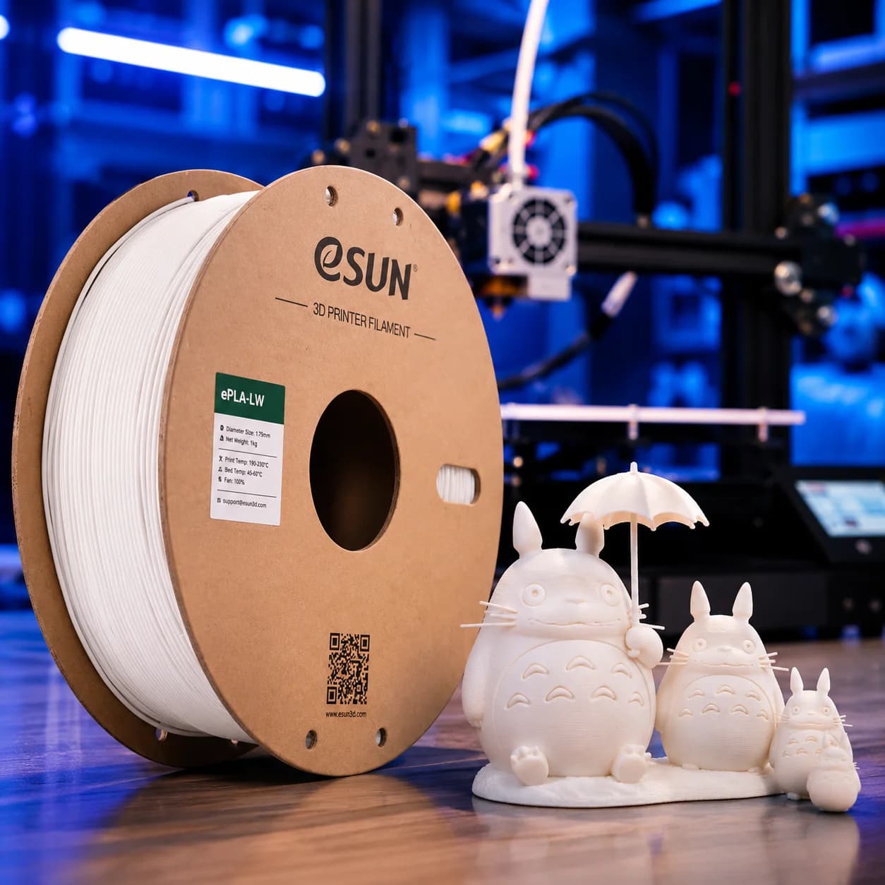Filamento per stampanti 3D eSUN PLA LW PLA, bobina da 1,75 mm 1 kg, leggero, forte adesione della vernice, filamento PLA espanso per stampanti 3D