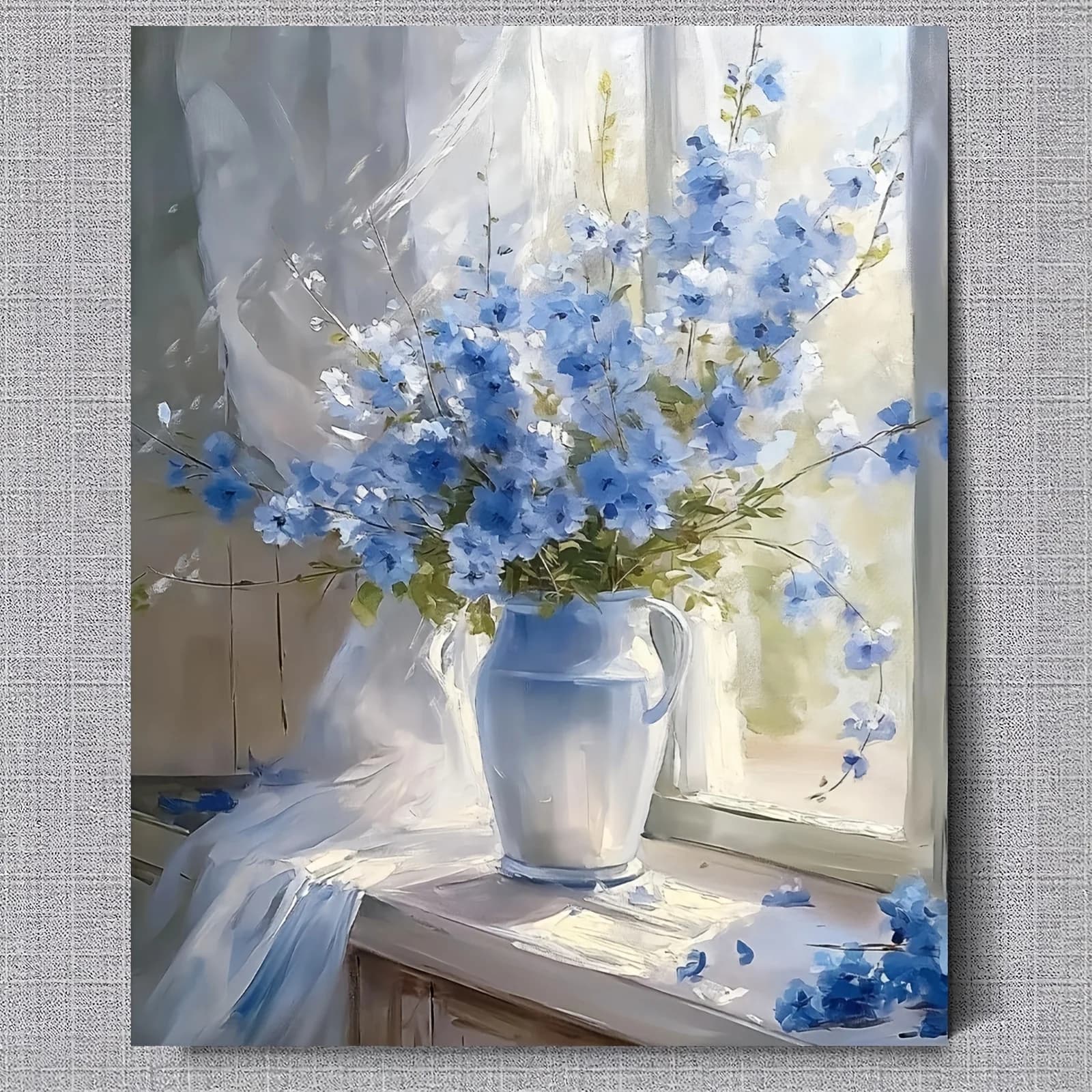 Painting By Numbers Blue Flowers Lakeside Adult Oil Kit DIY Acrylic Paint Canva Artwork Canva Art Gift Home Decoration