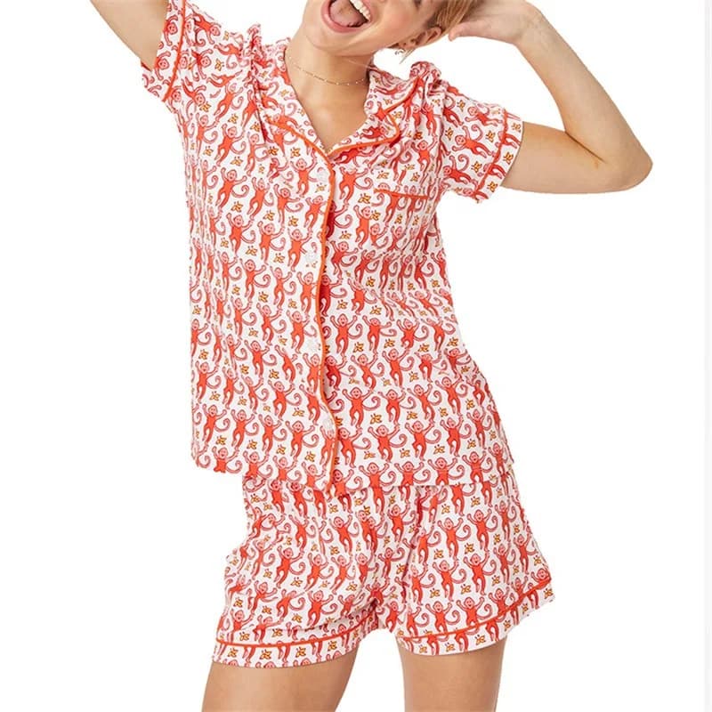 Nuovo pigiama primavera/estate a maniche corte con stampa scimmia Set da due pezzi di pigiama da donna stile alla moda ed elegante