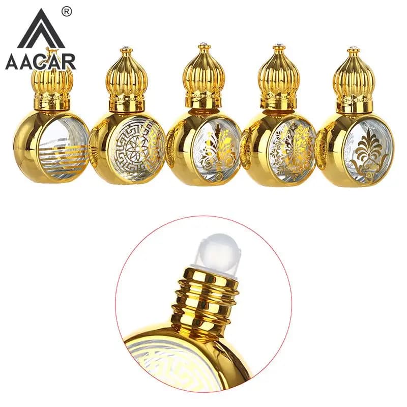 1 pz 10ml oro arabo cristallo olio essenziale rullo bottiglie Attar Oud bottiglia di profumo in vetro con rotolo di vetro su bottiglia di olio essenziale