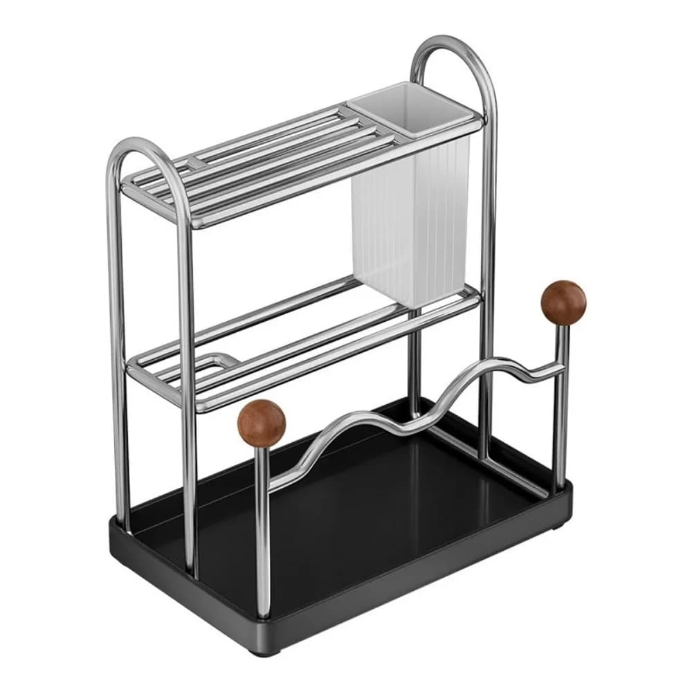 Porta Bacchette in Acciaio Inox Salvaspazio Antiruggine con Vassoio di Drenaggio e Porta Coperchi - Accessori da Cucina