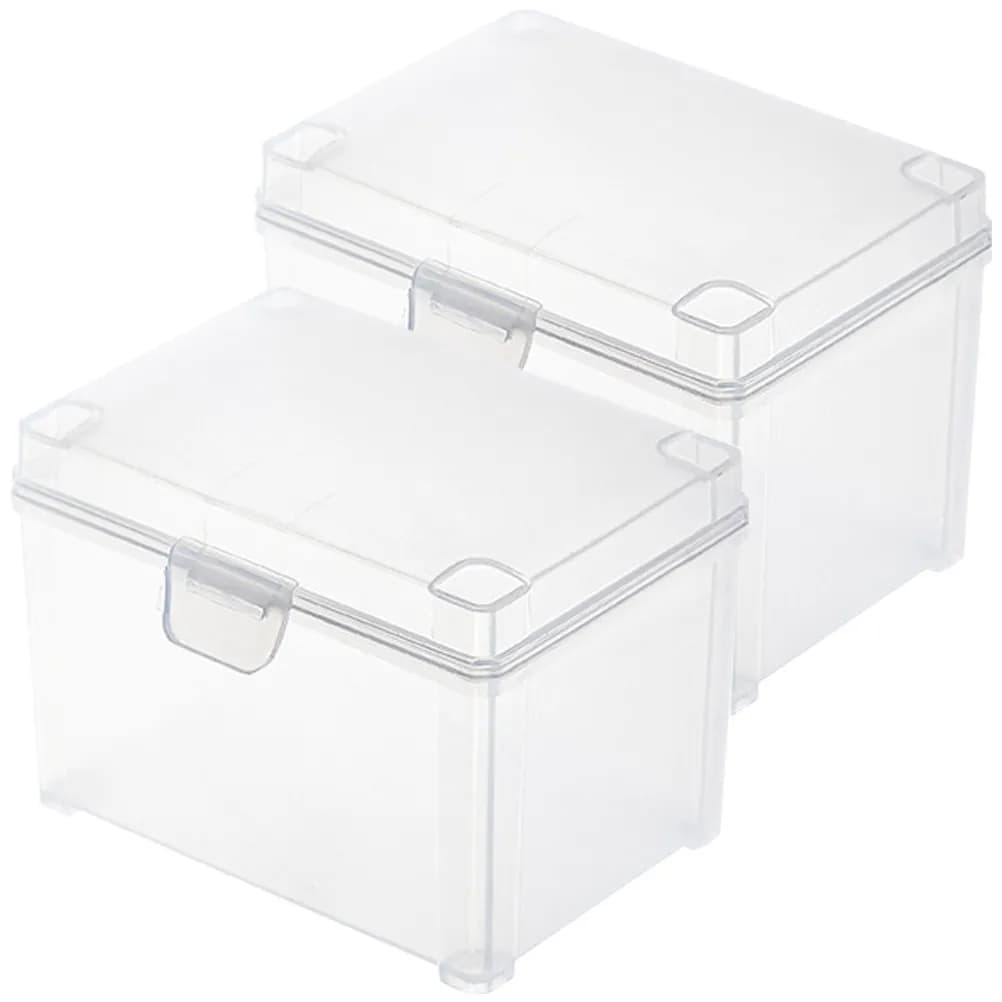 2Pcs Small Plastic Storage Boxes Clear Snap Closure Mini Containers for Tarot Cards Business Cards Ear Studs Rings Hairpins