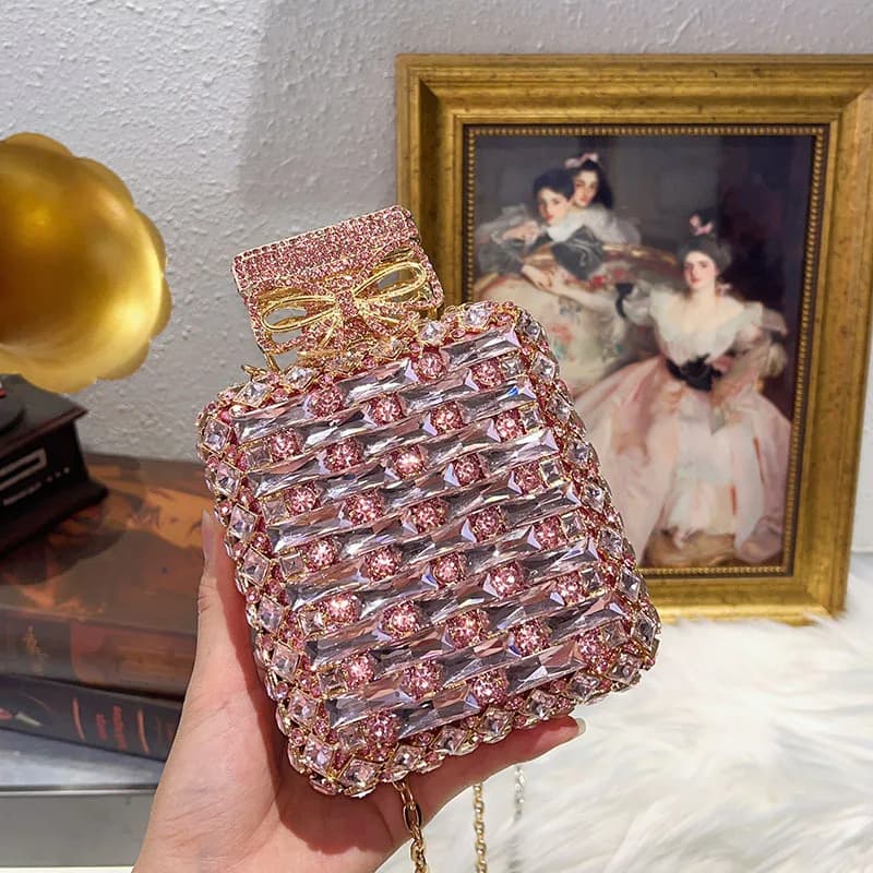 Bottiglia di profumo Borse da sera in cristallo Borse da donna di lusso splendide fatte a mano in metallo con strass e borsette Festa di nozze