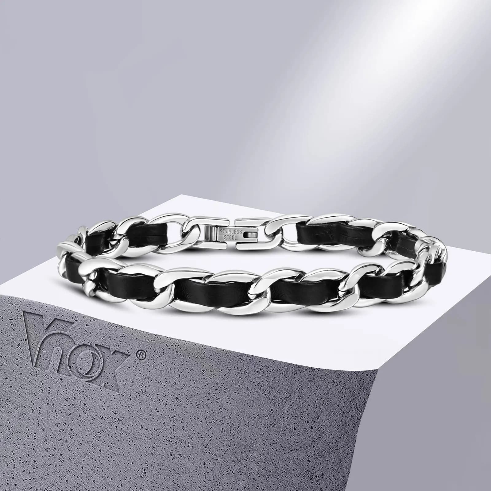 Vnox Braccialetti a catena neri da uomo per donna, eleganti gioielli regalo con cinturino a catena a maglie cubane in acciaio inossidabile da 7,5 mm