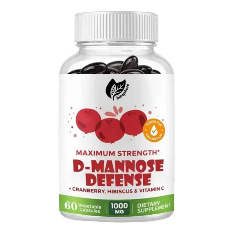 D Mannose Supplement 1000mg, Containing Cranberries, Hibiscus Flowers, and Vitamin C, for Bladder Support, 60 Capsules