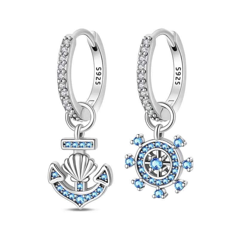 Classic Women Earrings 925 Sterling Silver Blue Navigation Zircon Hoop Earrings For Anniversary Wedding Jewelry Gifts