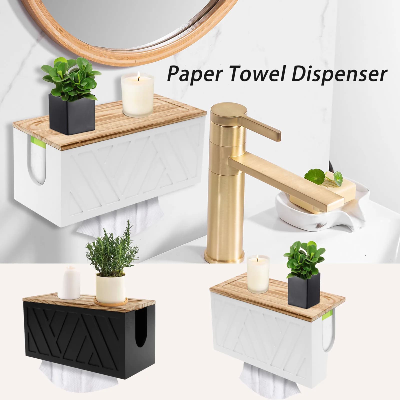 Dispenser di asciugamani di carta da parete in legno Portarotolo di carta igienica con porta fazzoletti staccabile con coperchio staccabile Organizzatore da bagno