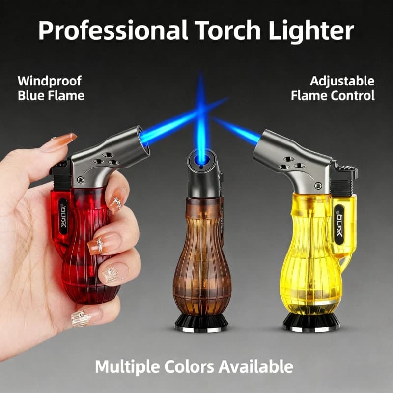 New Elbow Straight Jet Lighter - Transparent Tank High Firepower, Windproof for Cigar & Outdoor BBQ, Premium Gift for Men Tool