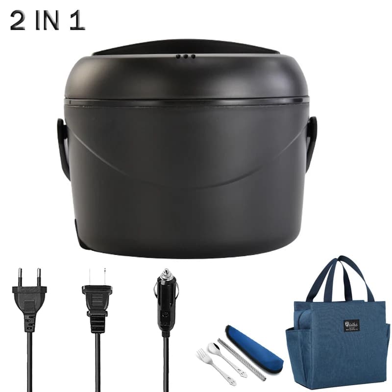 2 IN 1 80W Office Car Truck Lunch Box elettrico 220V 110V 12V 24V Set di contenitori scaldavivande riscaldati per alimenti a prova di perdite