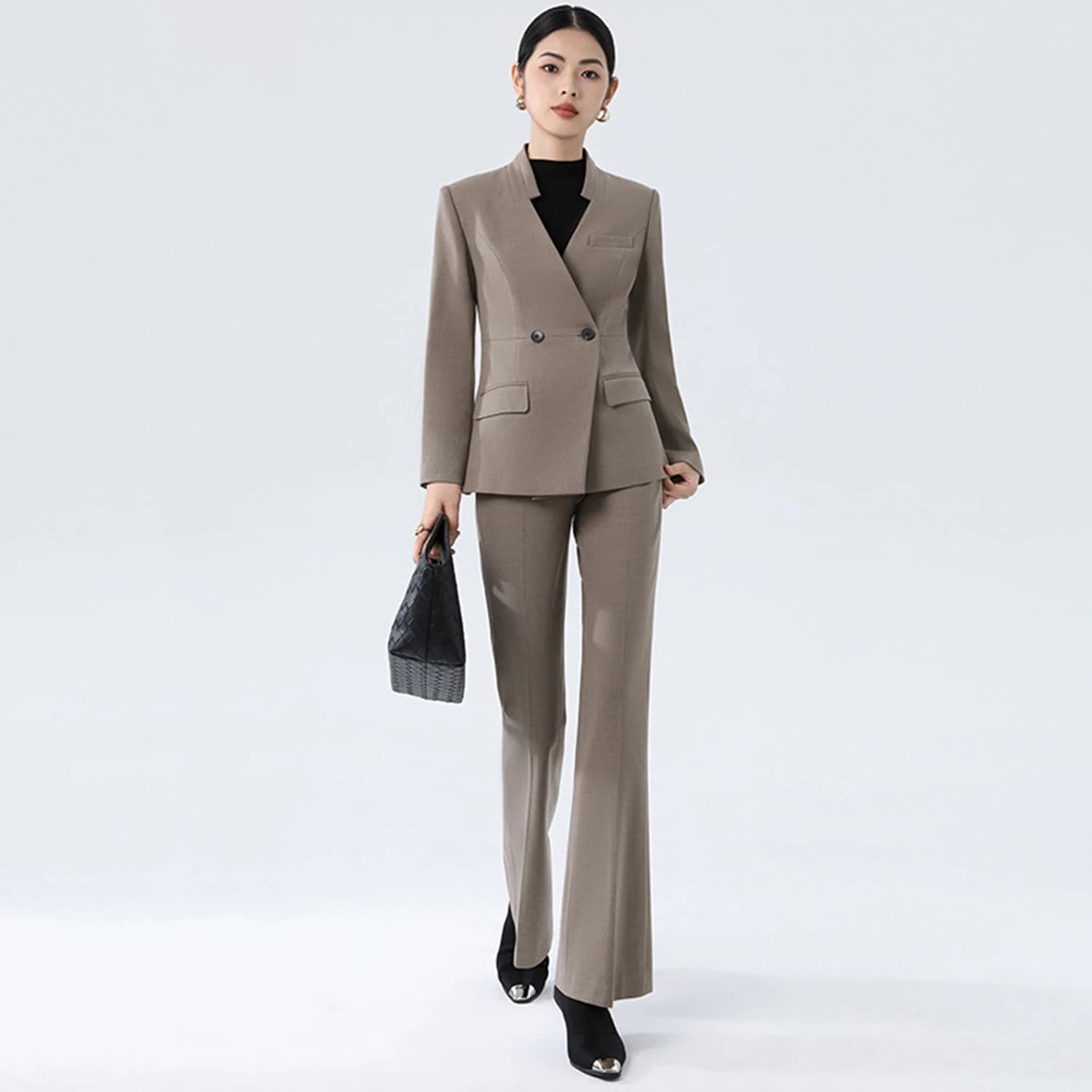 Completo da Donna Allingentle, 2 Pezzi, Blazer con Scollo a V e Pantaloni con Tasche a Patta, per Ufficio e Casual, Personalizzabile