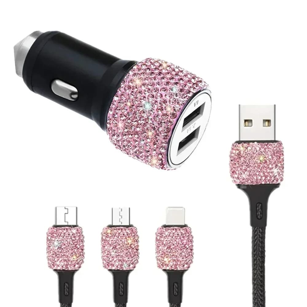 Nuovo Bling USB Caricabatteria per auto 5V 2.1A Dual Port Adattatore rapido Rosa Car Decor Car Styling Diamond Accessori auto Interni per donna
