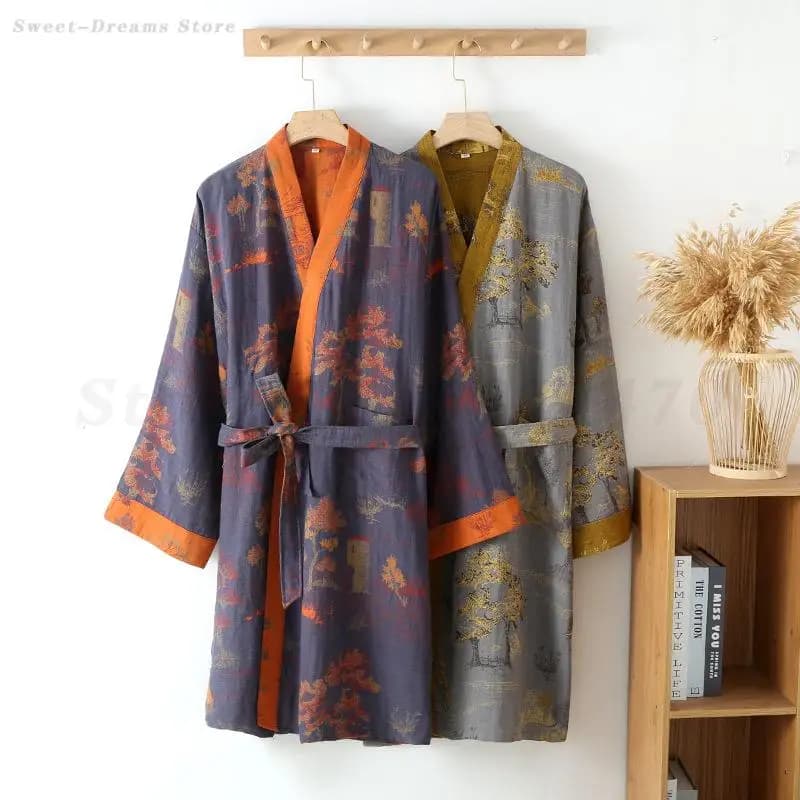 Accappatoio in cotone da uomo Camicia da notte Primavera Estate Mezza manica Accappatoio Kimono Abiti per la casa Maschile Scollo a V Lingerie Allentato Casual Pigiama