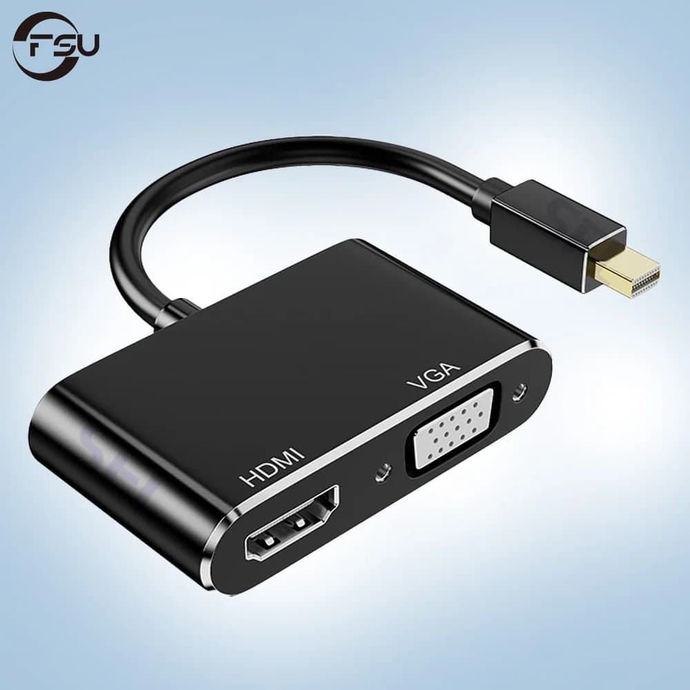 Adattatore FSU Mini DP a HDMI compatibile e VGA 2 in 1 - Plug and Play per PC, laptop, monitor | Convertitore video ad alta definizione