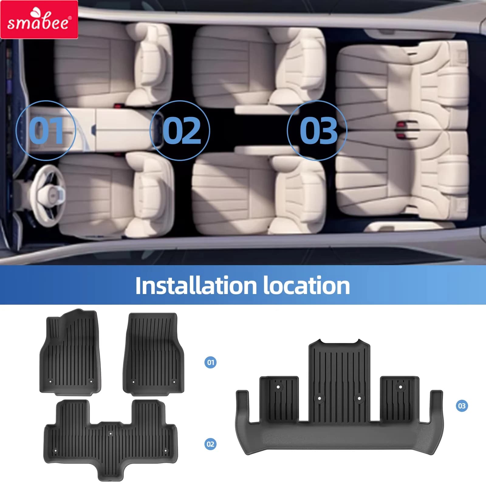 Smabee Left Hand Drive for Tesla Model YL 6seats 2025 2026 Car Floor Mats Cargo Liner Trunk Pad TPE 3D Waterproof Accessories
