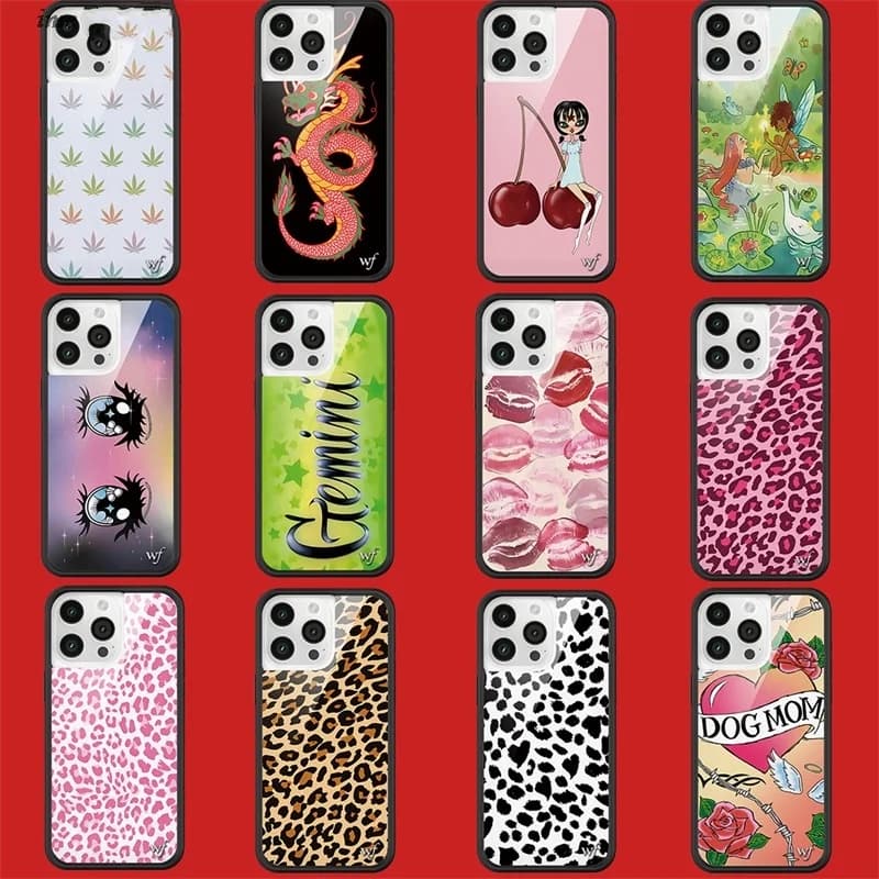 Custodia per telefono con logo in metallo Wildflower 3D WF per iPhone 16 15 14 13 12 Pro Max Plus 17 pro Cover per labbra della dea dello spirito del leopardo dei fiori di campo