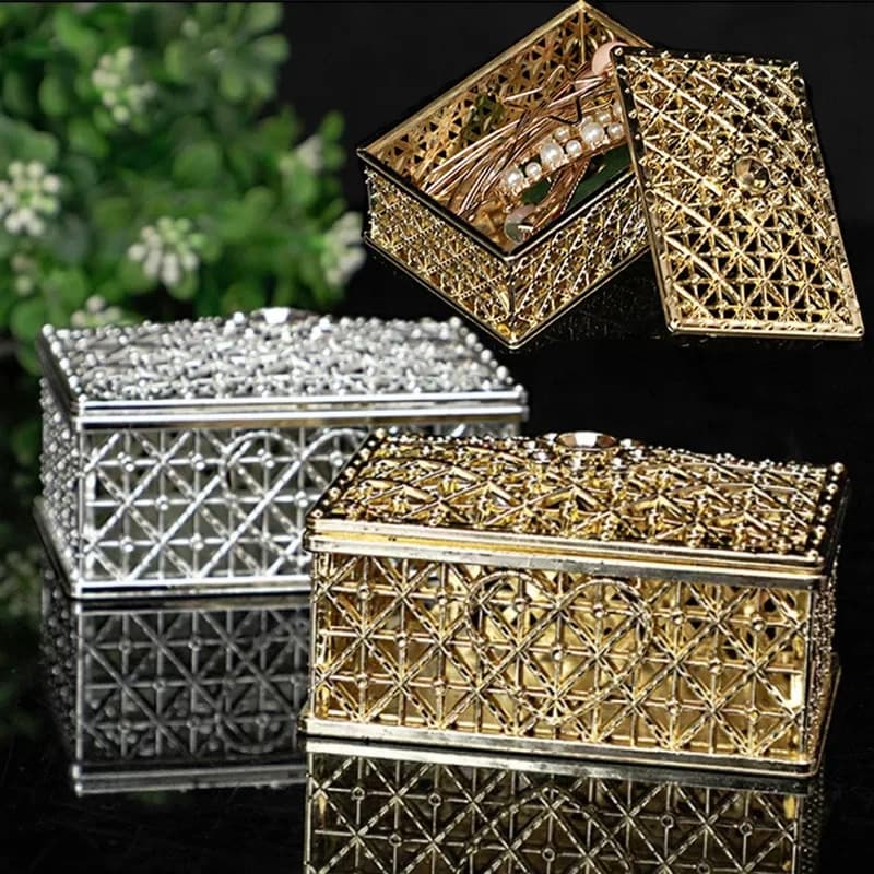 2 pezzi mini scatola di gioielli per riporre il tesoro scatole per gioielli con motivo floreale cavo color argento per collana, orecchino, anello
