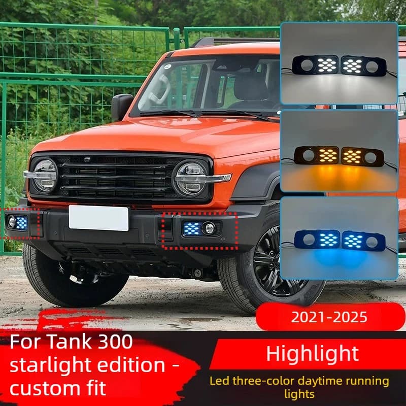 Luci Diurne a LED per Auto, Fari Fendinebbia Anteriori Modificati, DRL con Indicatore di Direzione Dinamico, Luce di Guida Notturna Blu per Tank 300 2021-2025