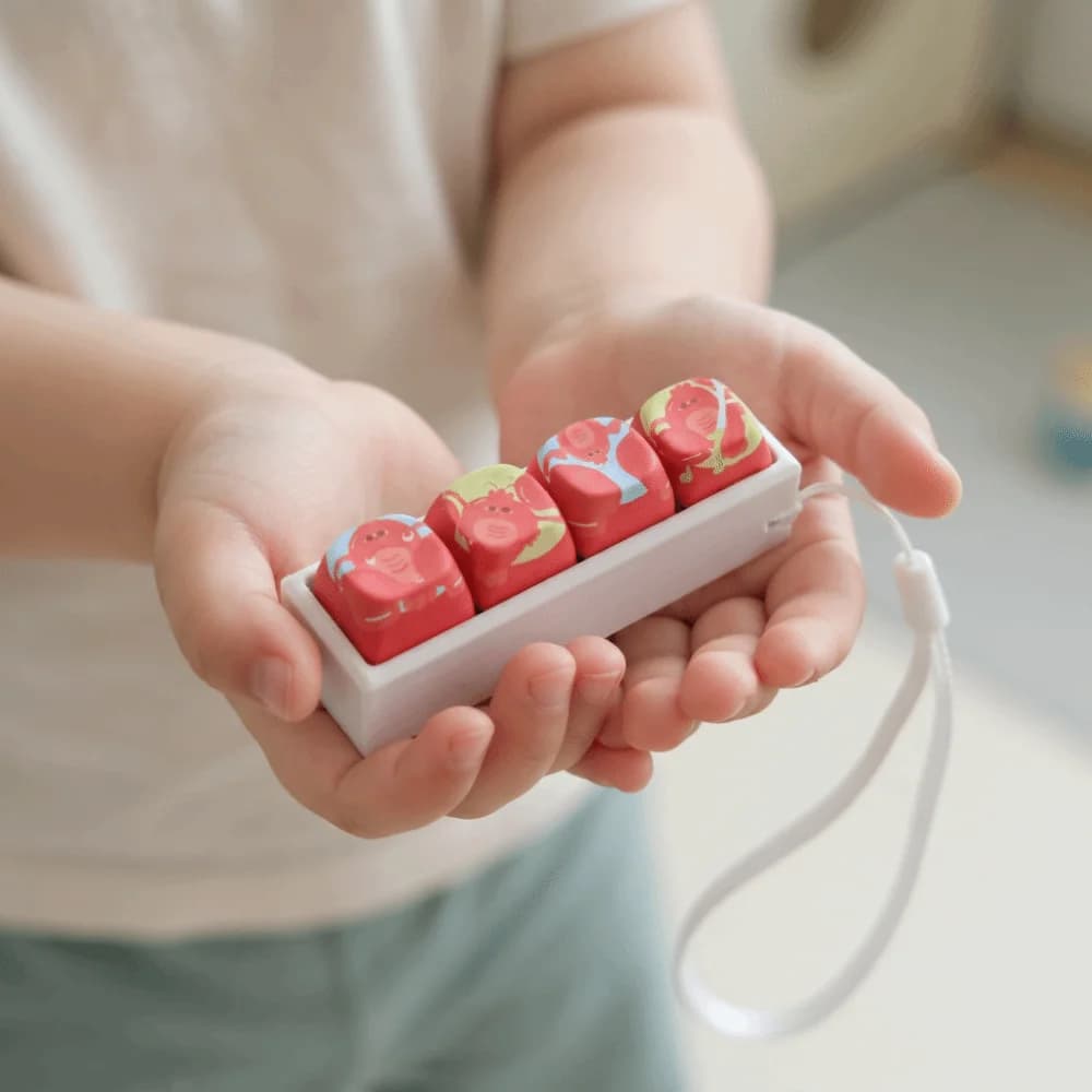 Cute Cat Keycap Fidget Keychain 4 Keys Phone Charm Mechanical Keyboard Keycaps Keyring Calming Mini Keycap