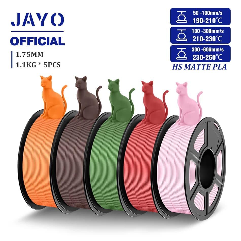 High Speed JAYO PLA Matte 3D Printer Filament PLA classic from 1,75 mm 5 rolls/set Filament 3D matt high tenacity 1,1 kg/roll