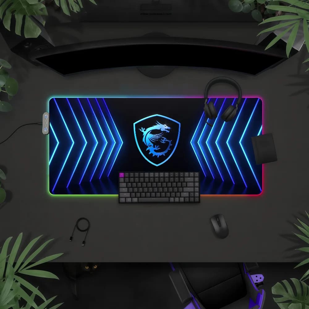 Tappetino per mouse Fashion M-MSI impermeabile con luce LED RGB colorata, copertura antiscivolo per tastiera da gioco, superficie per tappetino da scrivania