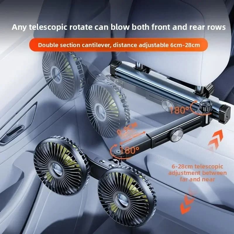 Ventilatore Elettrico Portatile Durevole per Auto, Modello Ricaricabile 12V, Speciale per la Fila Posteriore, Forte Raffreddamento sullo Schienale del Sedile Posteriore dell'Auto, USB