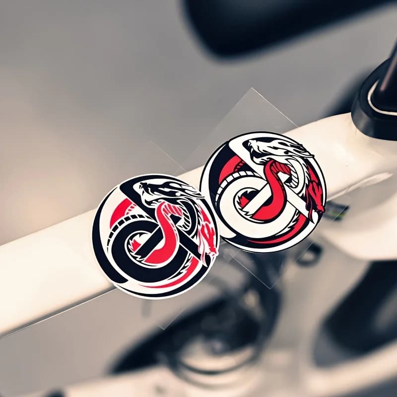 Set of 2 Snake Shape Stickers and Red Dragon, Black and White, Waterproof Vinyls for Decoration Bikes, Moto and Helmet