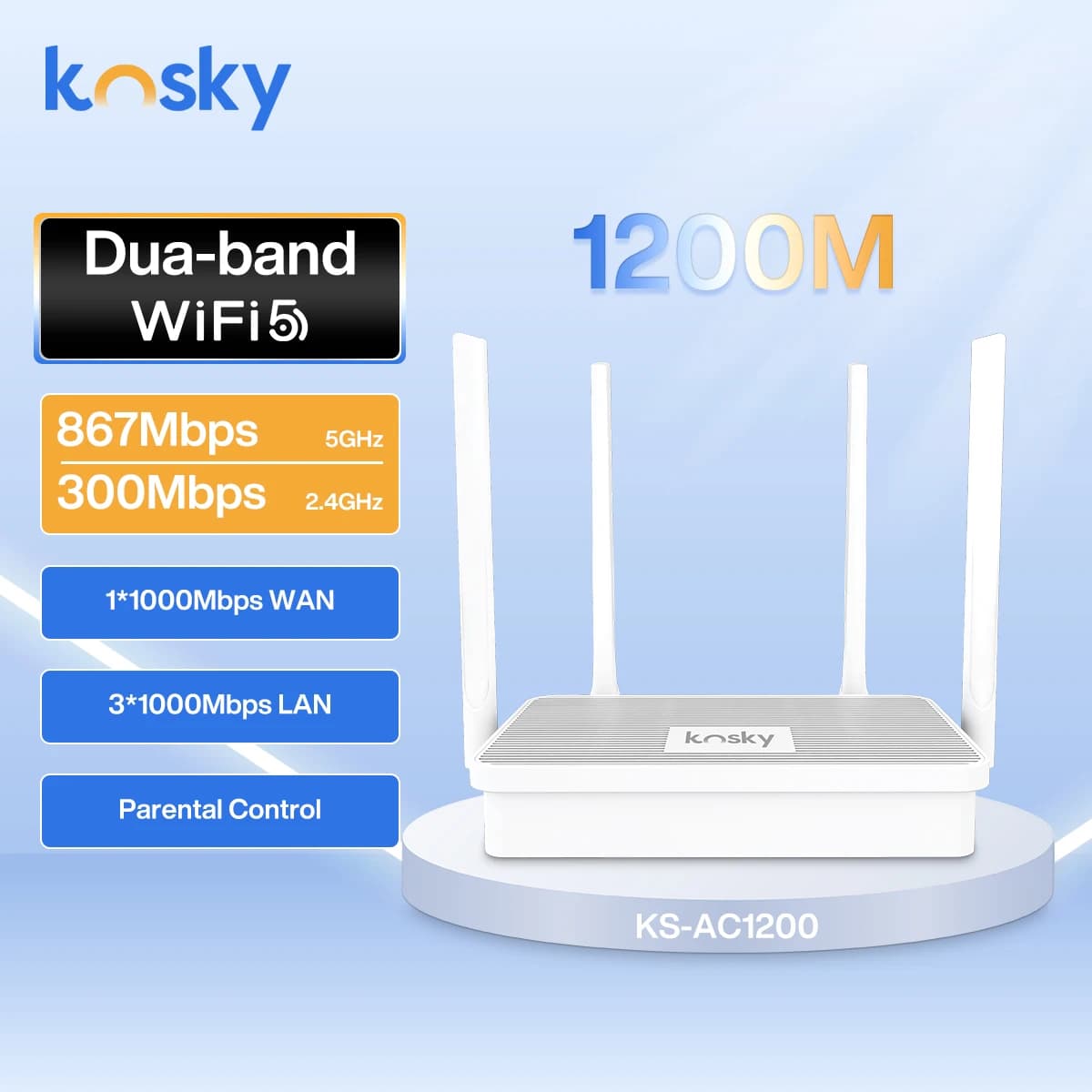 Router wireless Kosky, router Wifi Full Gigabit, doppia banda, router Mpde, modalità ripetitore, IPv6, controllo parentale, per la casa