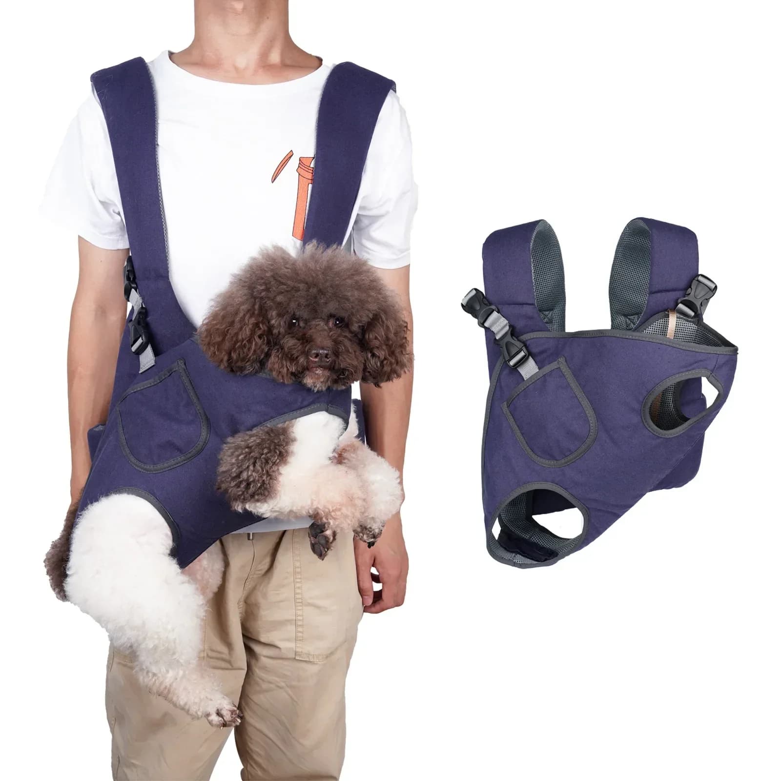 Zaino per cani Marsupio per cani da esterno per andare a piedi Zaino anteriore per la schiena e la vita Borsa da viaggio per animali domestici traspirante e facile da montare