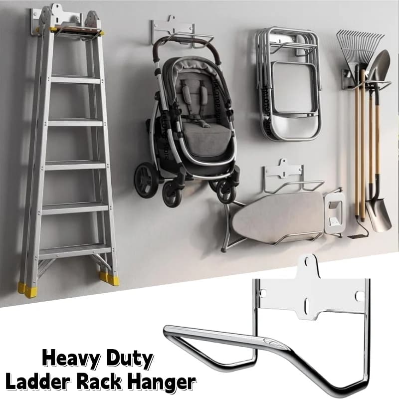 Heavy Duty Metal Ladder Rack Hanger,Wall-Mounted Ladder Hooks, Garage Wall Organizer,Storage Ladders Strollers and Folding Chair
